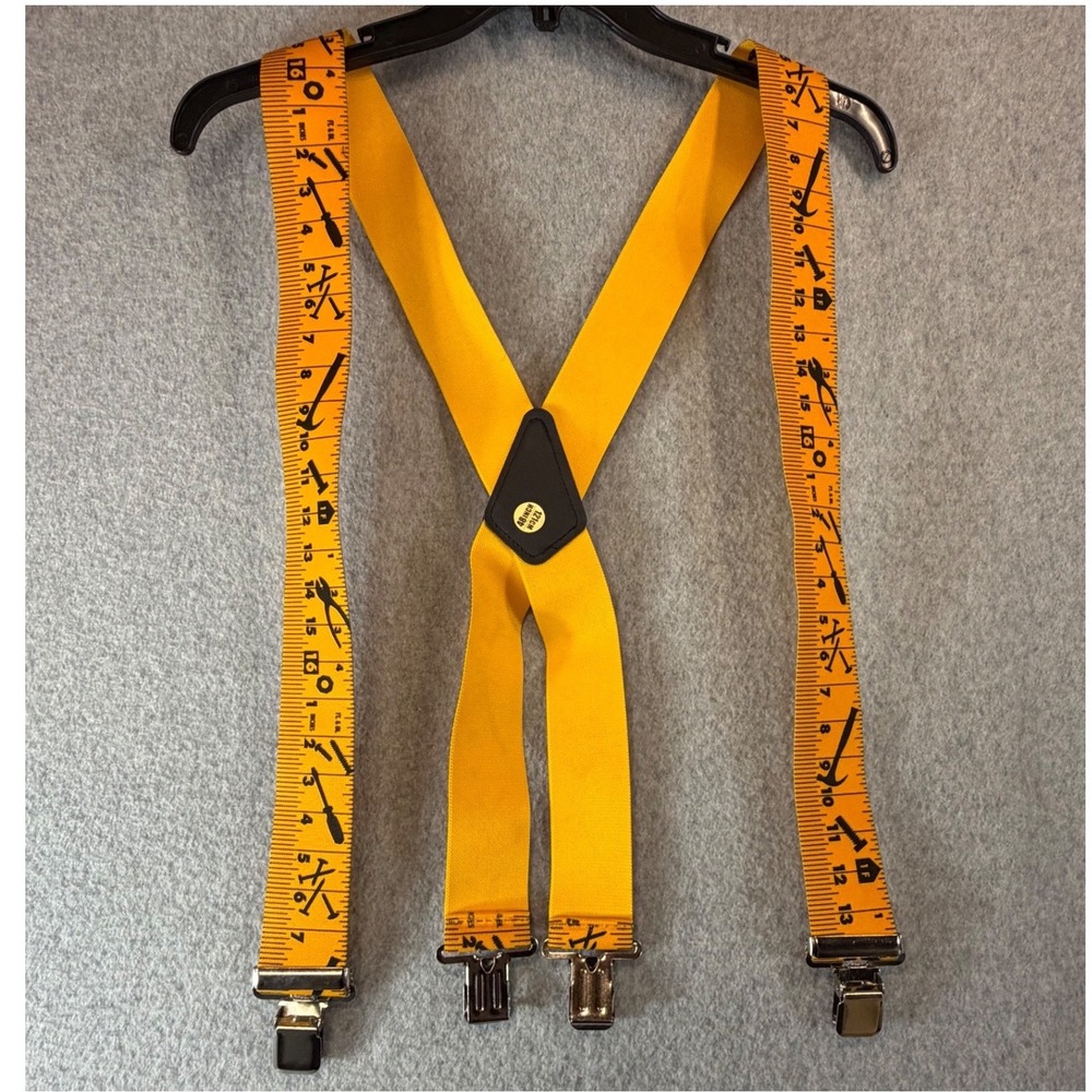 Tape Measure Suspenders Ruler Yardstick OS Yellow Tool Print X-Back 2" NWOT